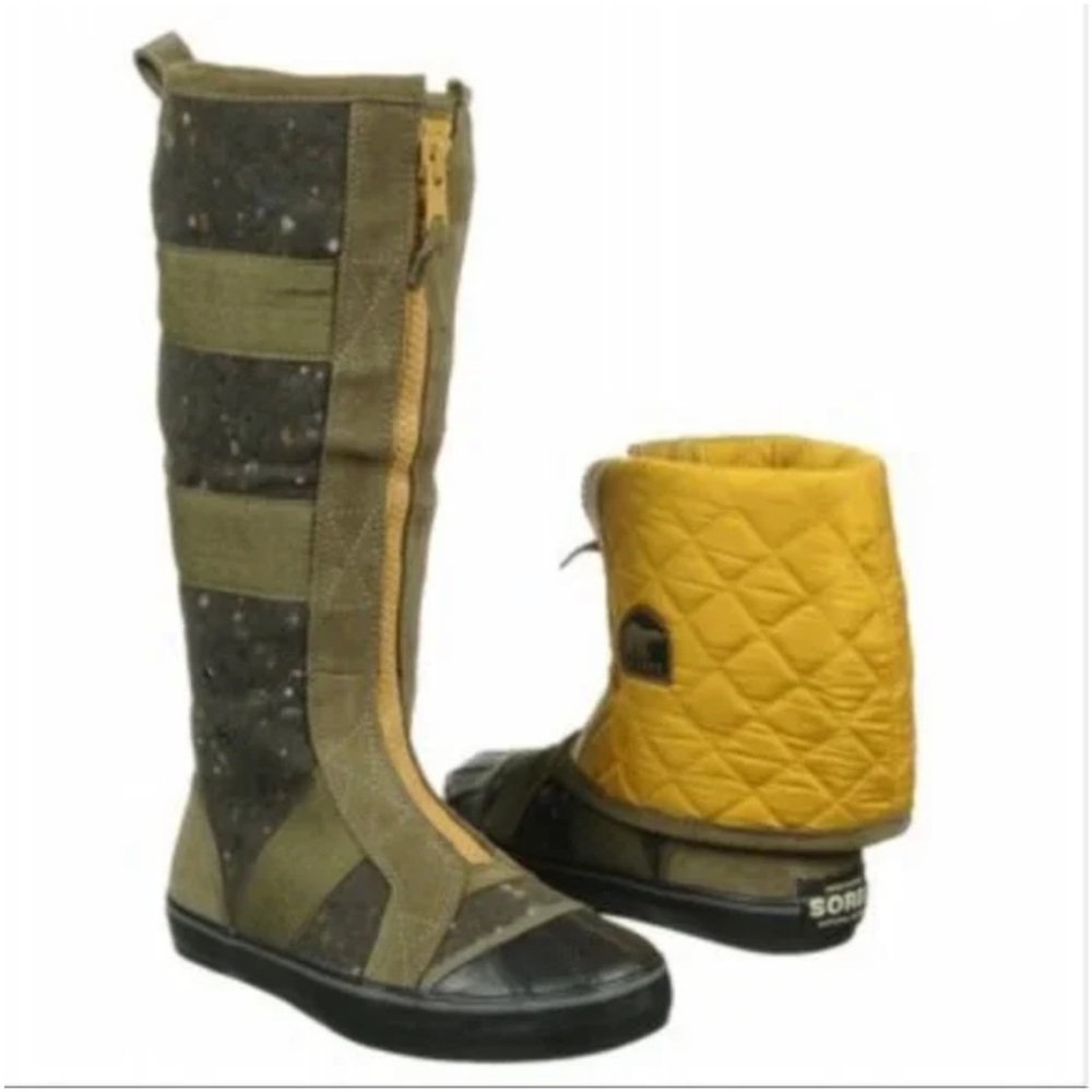 Sorel Sentry Boots Women’s Size 8 Green Tall Speckled Felt Fold Over